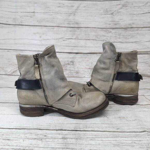 Airstep A.S.98 Taupe Biker Leather Ankle Boots Boho Grunge Rockstar Women Sz 37 - Picture 6 of 10